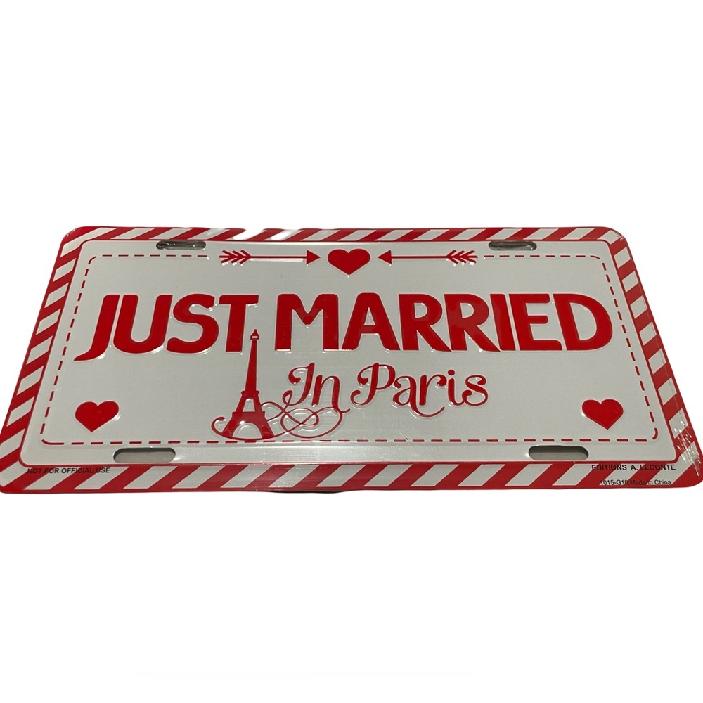 “Just Married in Paris” License Plate Wedding New
